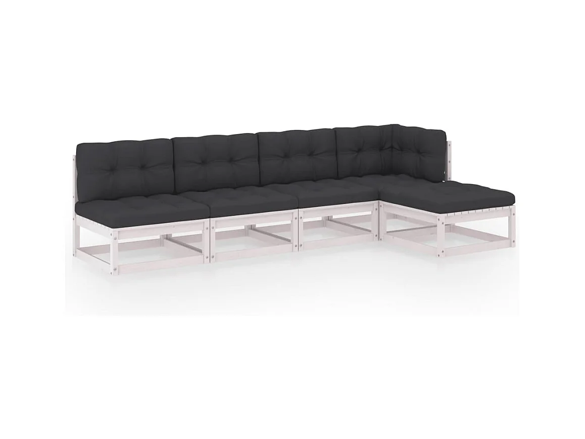 5-delige Loungeset met kussens massief grenenhout