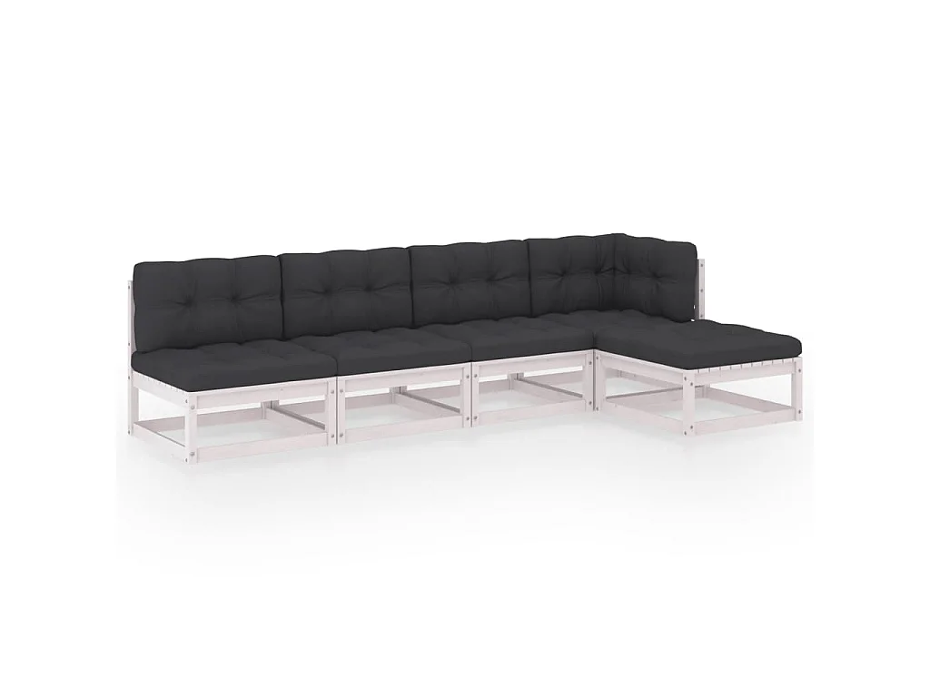5-delige Loungeset met kussens massief grenenhout