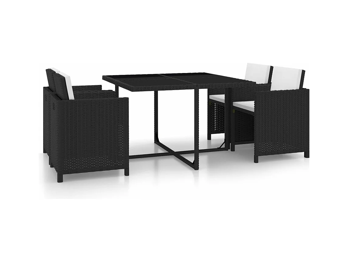 Salon de jardin encastrable 5 pcs et coussins Rotin Noir