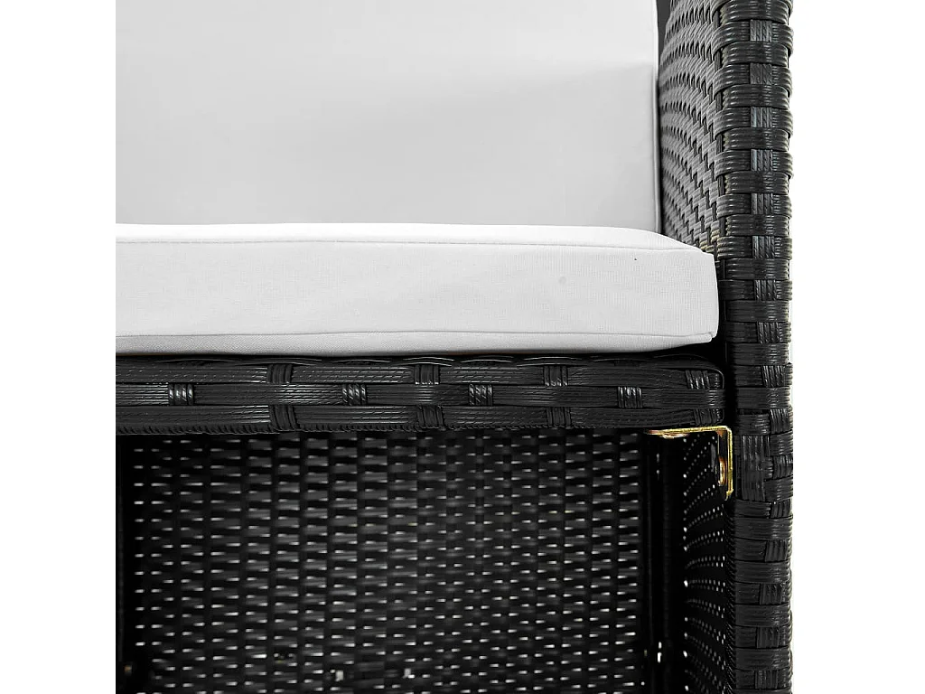 Salon de jardin encastrable 5 pcs et coussins Rotin Noir