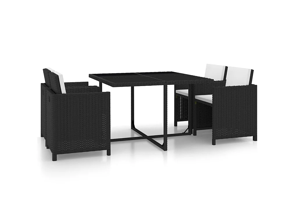 Set da Pranzo da Giardino 5 pz con Cuscini in Polyrattan Nero