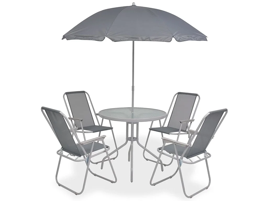 Ensemble à manger d'extérieur 6 pcs Acier et textilène Gris