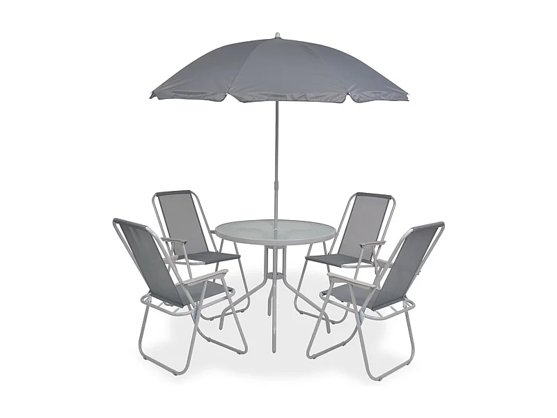 Ensemble à manger d'extérieur 6 pcs Acier et textilène Gris