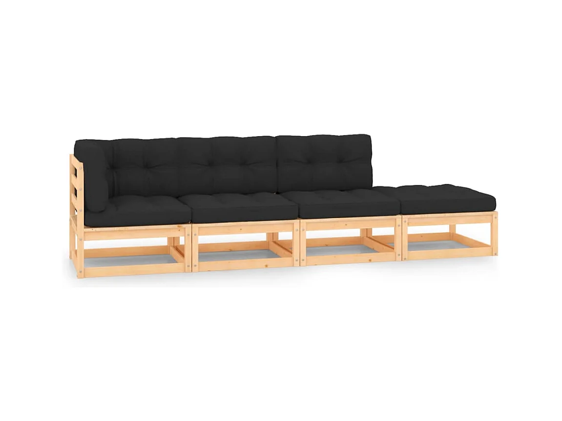 Salon de jardin 4 pcs avec coussins Bois de pin massif