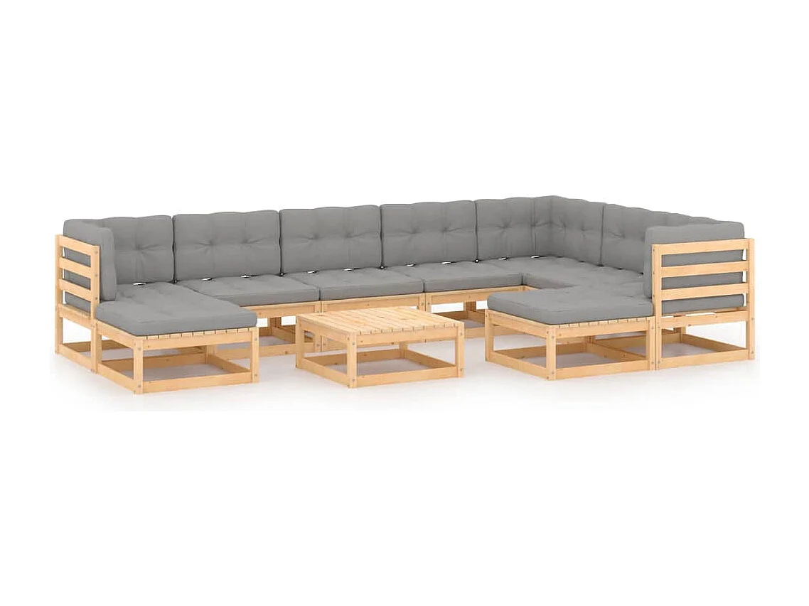 Salon de jardin 10 pcs avec coussins Bois de pin massif