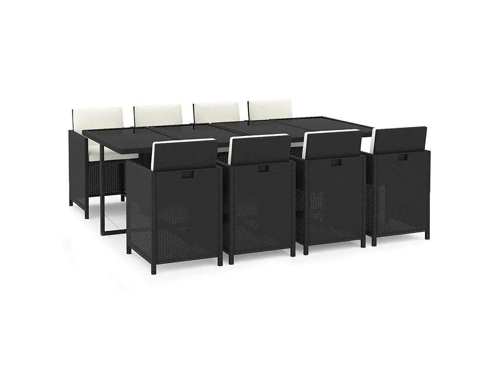 9-tlg. Garten-Essgruppe mit Kissen Poly Rattan Schwarz