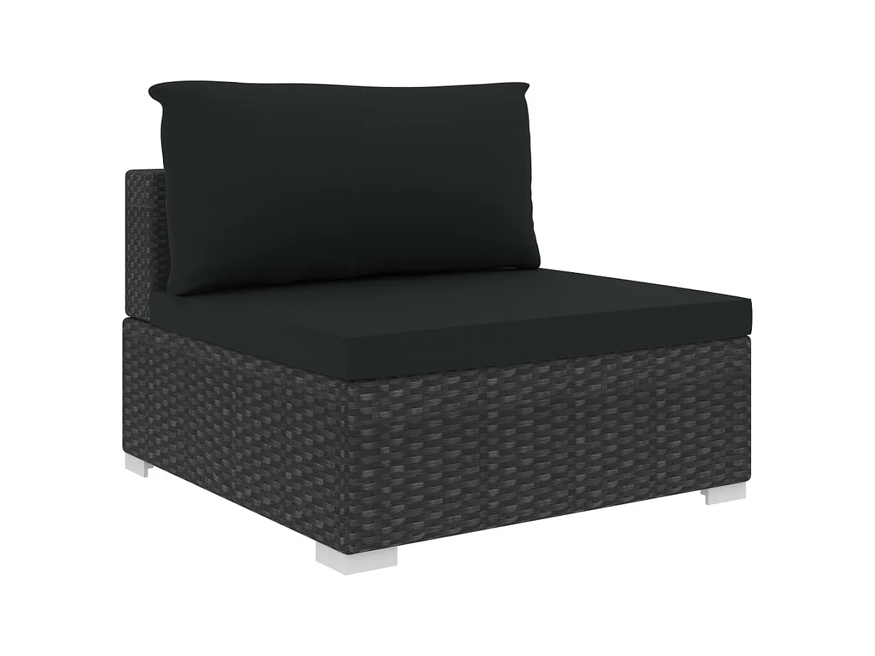 8-delige Loungeset met kussens poly rattan zwart