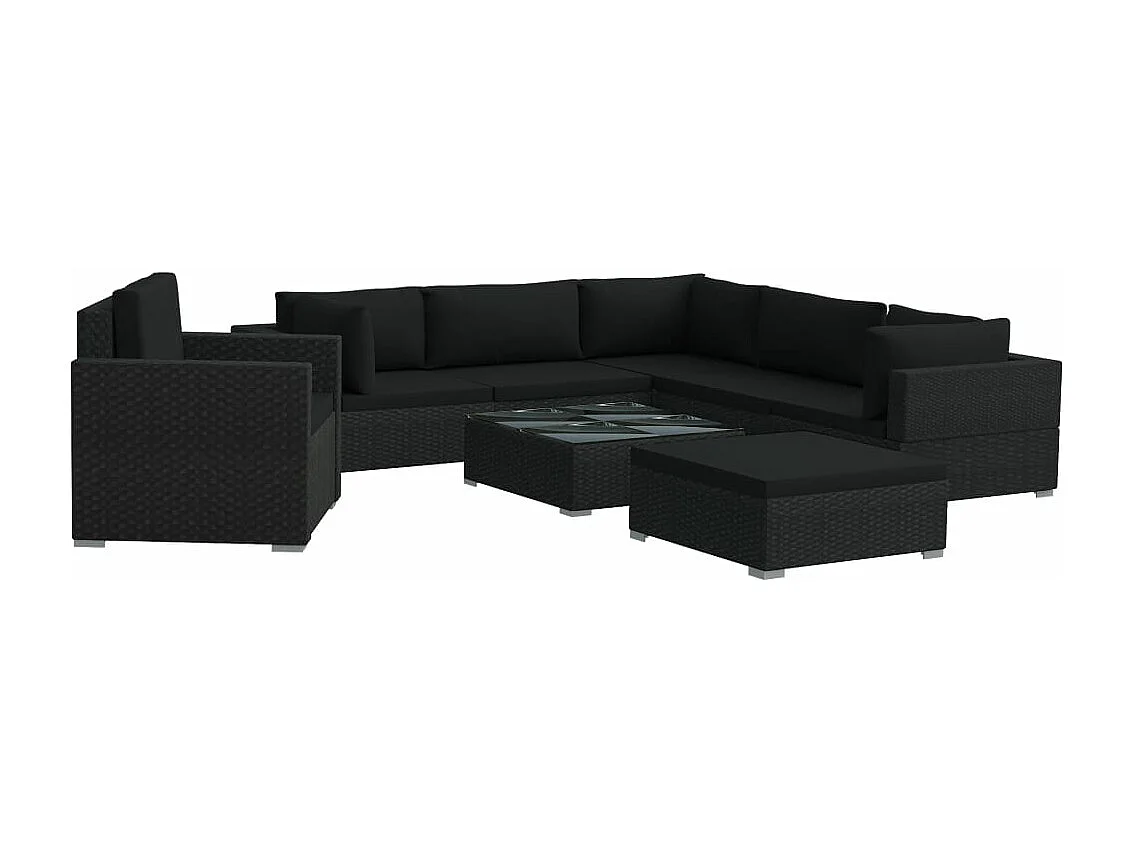 8-tlg. Garten-Lounge-Set mit Auflagen Poly Rattan Schwarz