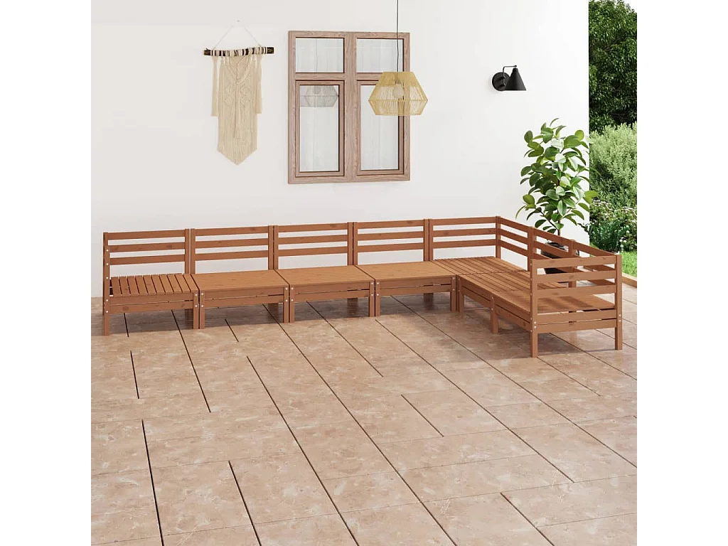 Salon de jardin 7 pcs Bois de pin massif Marron miel