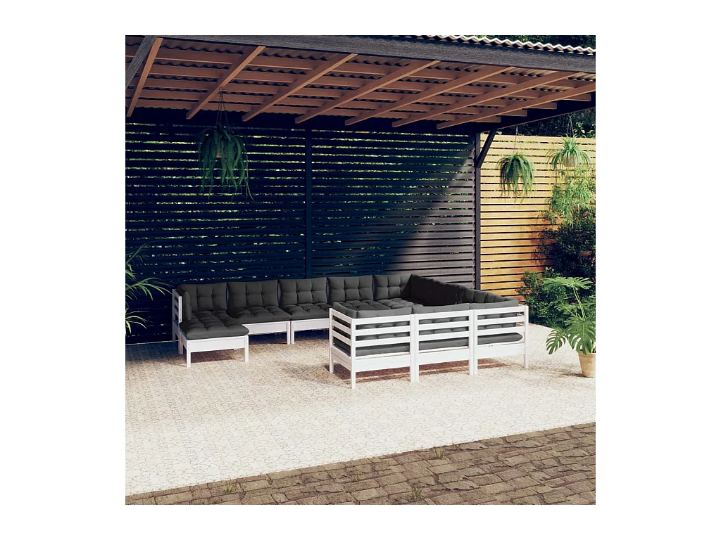 11-delige Loungeset met kussens grenenhout wit