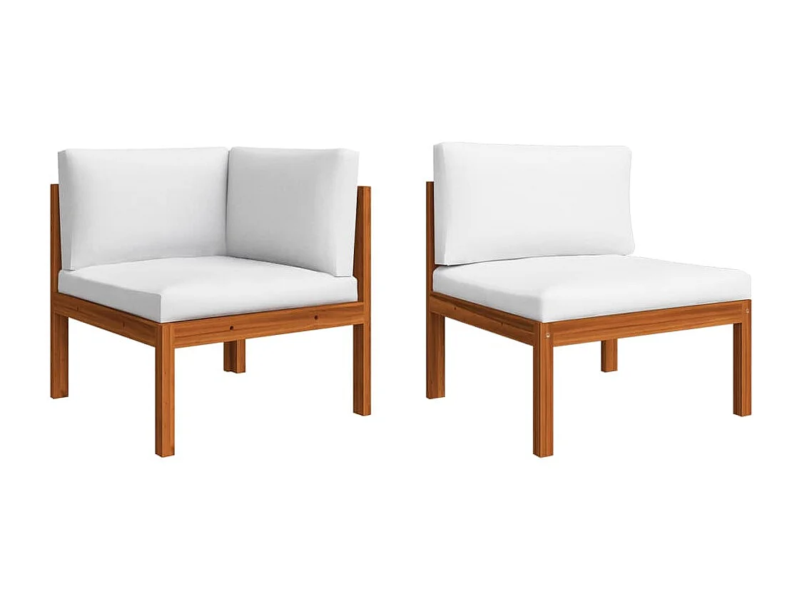 9-tlg. Garten-Lounge-Set mit Kissen Cremefarbenes Holz Akazie & Seil