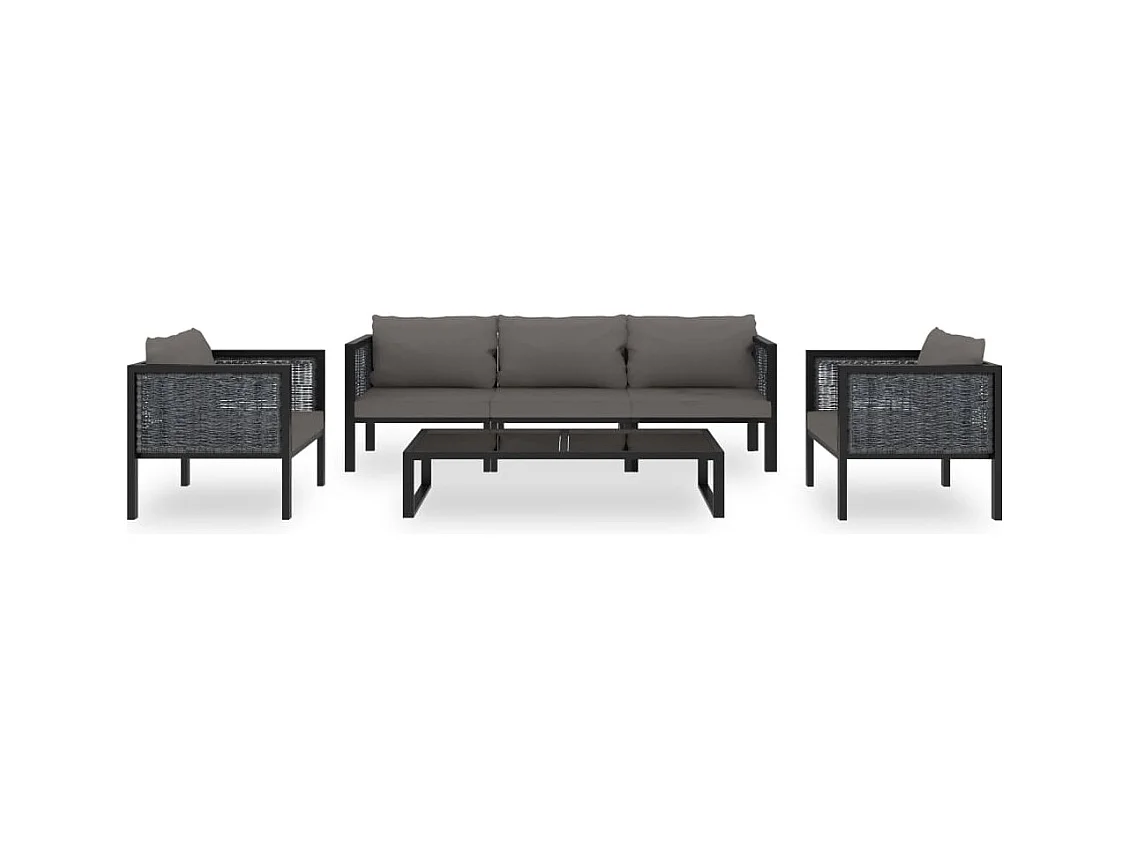 Salon de jardin 6 pcs avec coussins résine tressée anthracite