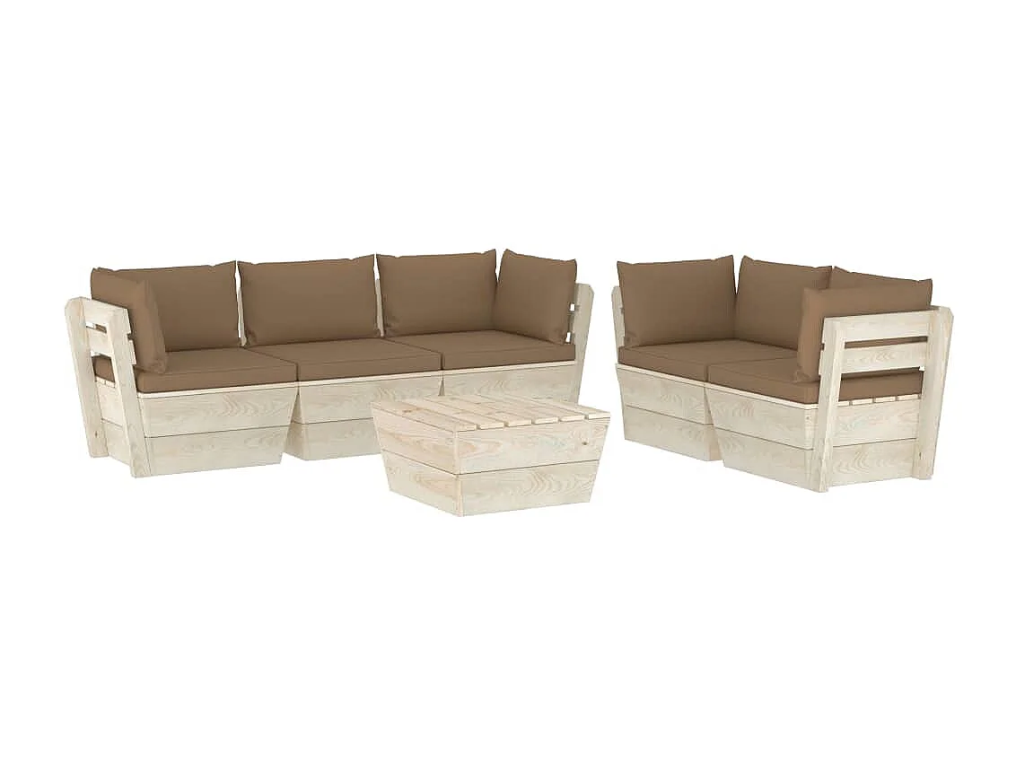 6 pcs conjunto lounge de paletes + almofadões madeira de abeto