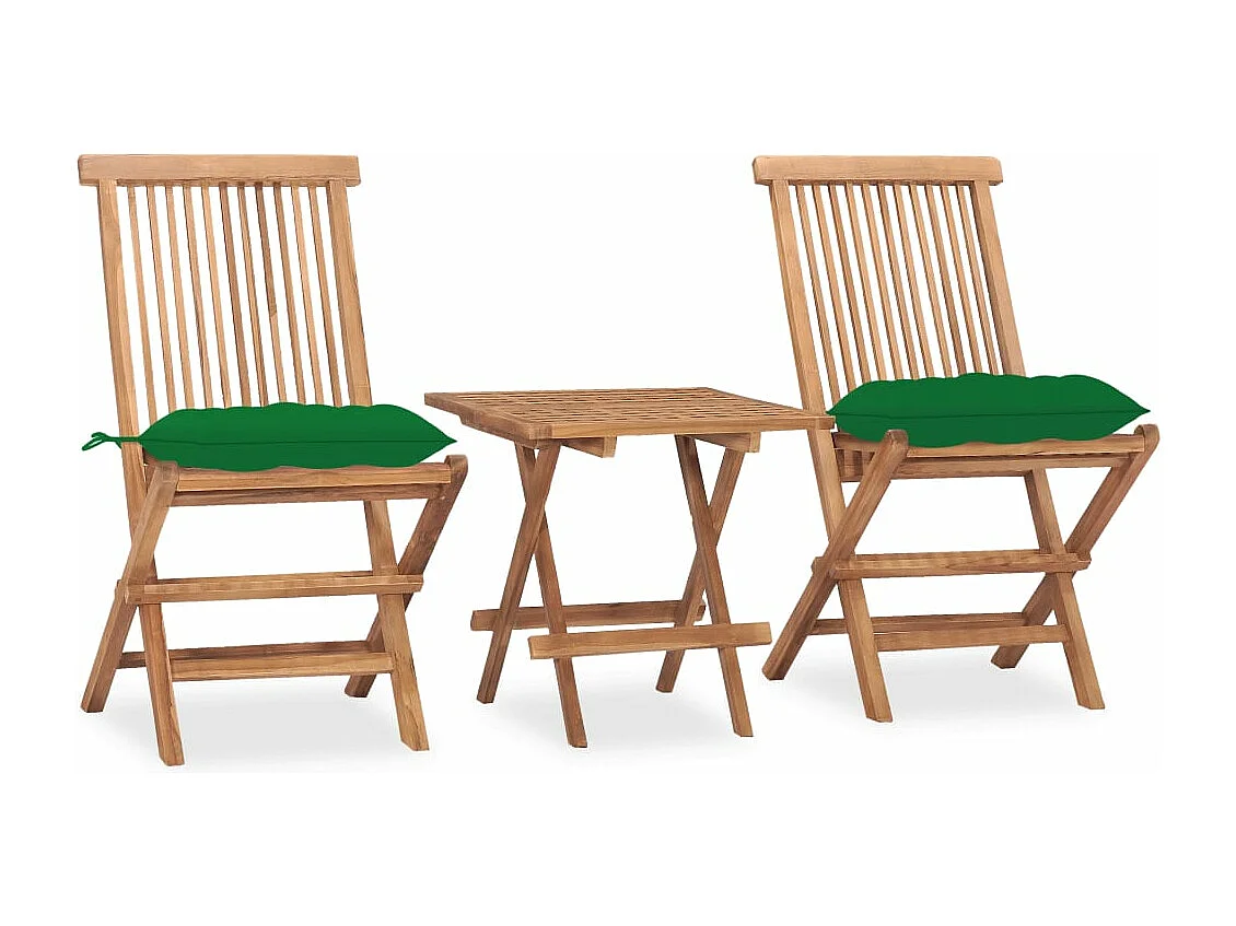 Ensemble à manger d'extérieur pliable avec coussin 3 pcs Teck