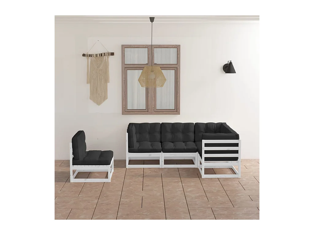 5-delige Loungeset met kussens massief grenenhout