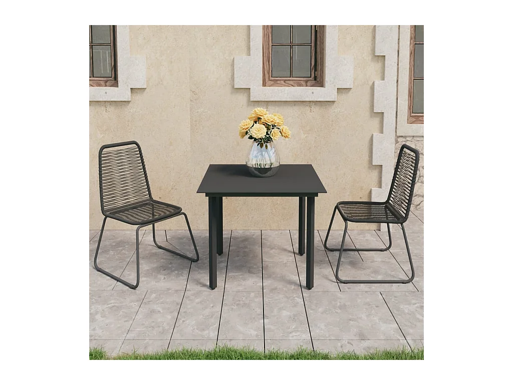 Ensemble à manger de jardin 3 pcs PVC résine tressée noir