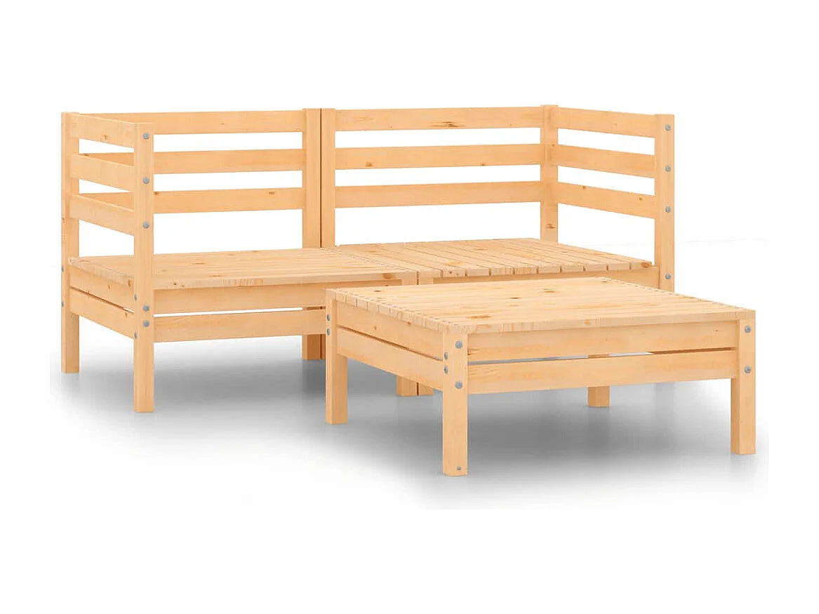 3-tlg. Garten-Lounge-Set Kiefer Massivholz