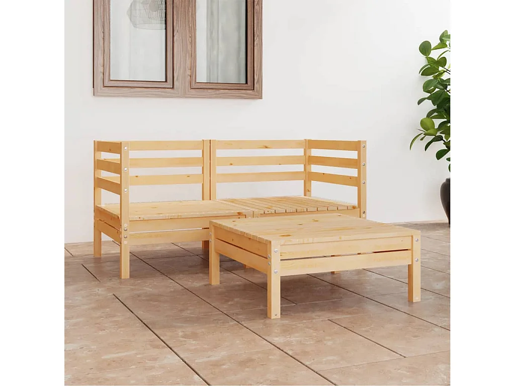 Set Divani da Giardino 3 pz in Legno Massello di Pino