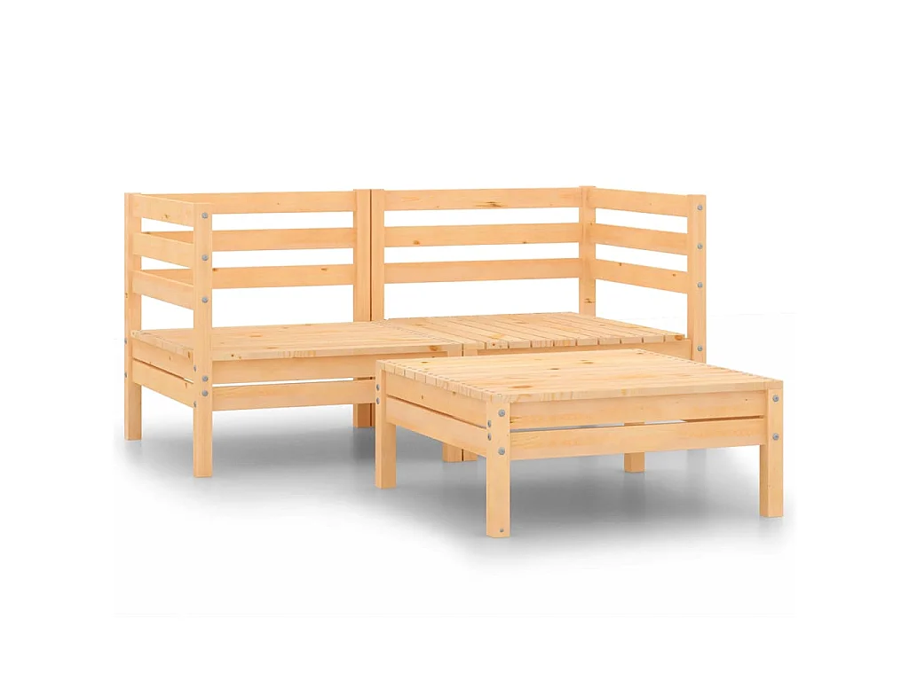 Set Divani da Giardino 3 pz in Legno Massello di Pino