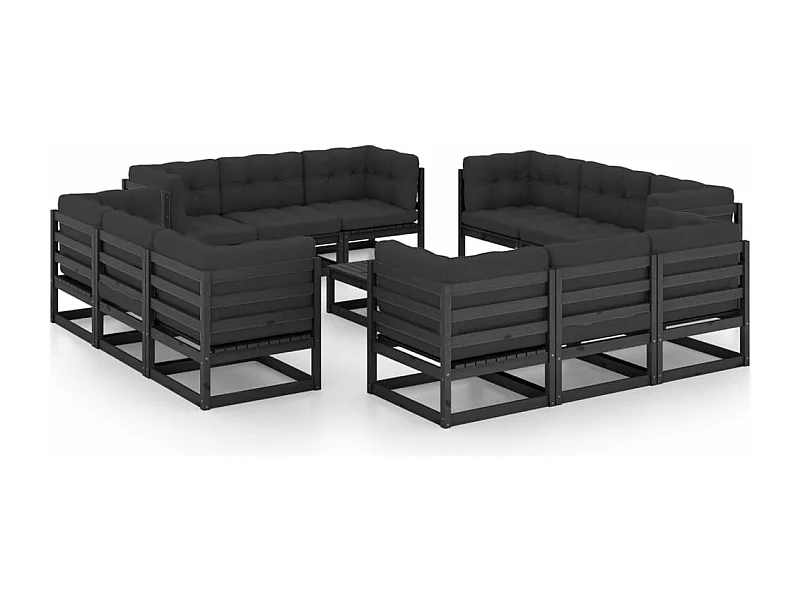 Salon de jardin 13 pcs avec coussins Bois de pin massif