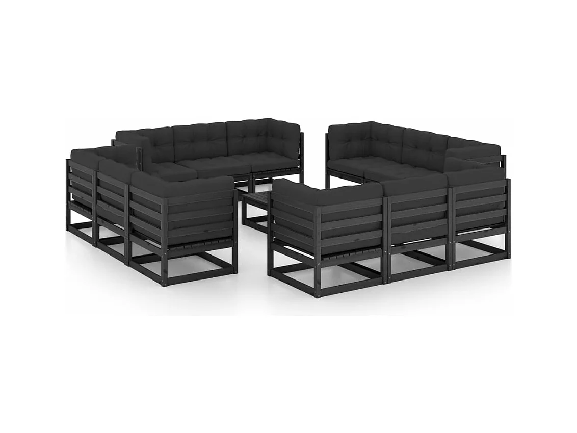 13-delige Loungeset met kussens massief grenenhout