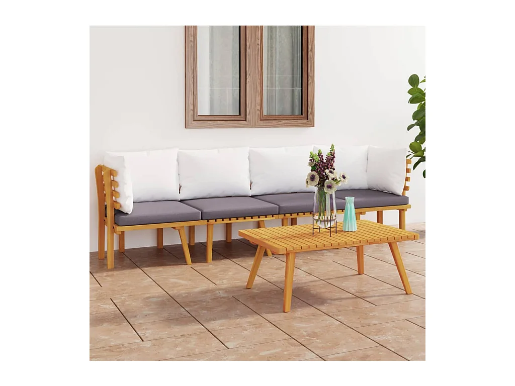 Set Divani da Giardino 4 pz con Cuscini in Massello di Acacia