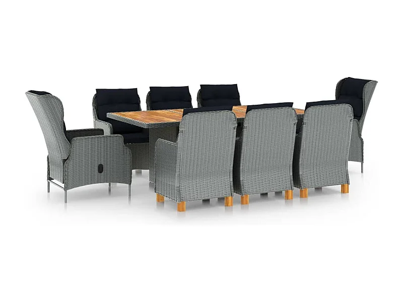 9-delige Tuinset met kussens poly rattan lichtgrijs