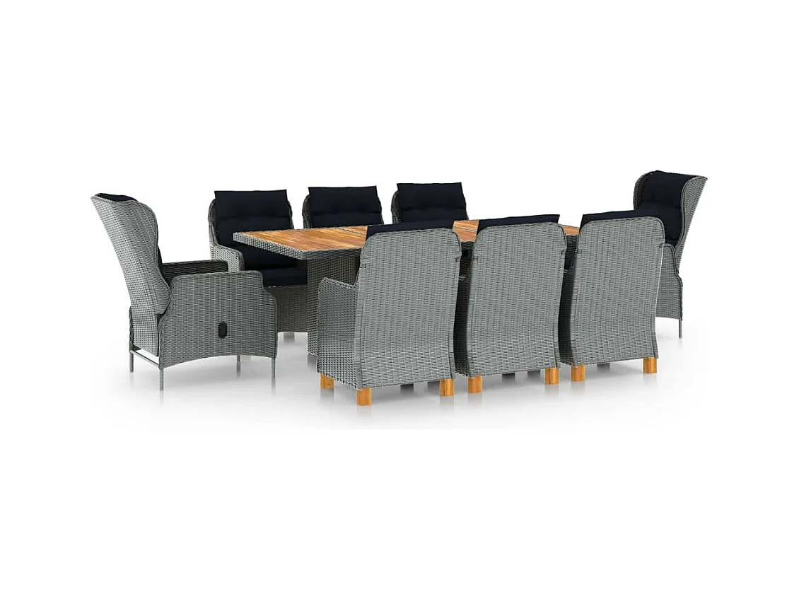 Ensemble à manger 9 pcs avec coussins résine tressée gris clair