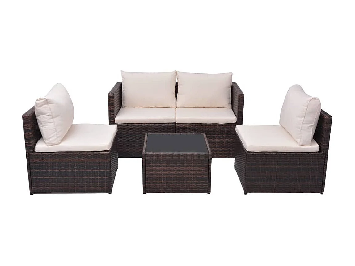 Salon de jardin 5 pcs avec coussins Résine tressée Marron