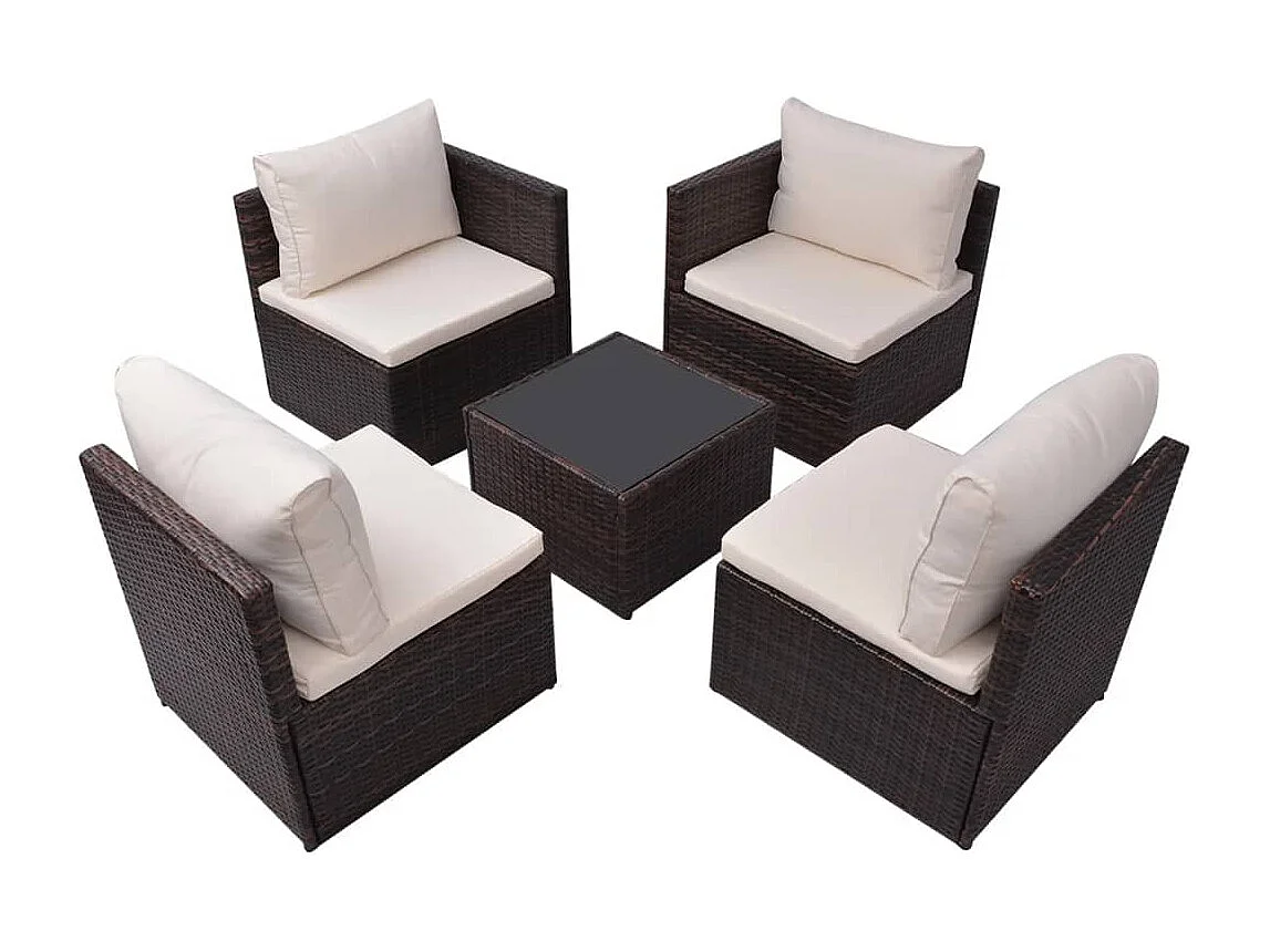 Salon de jardin 5 pcs avec coussins Résine tressée Marron