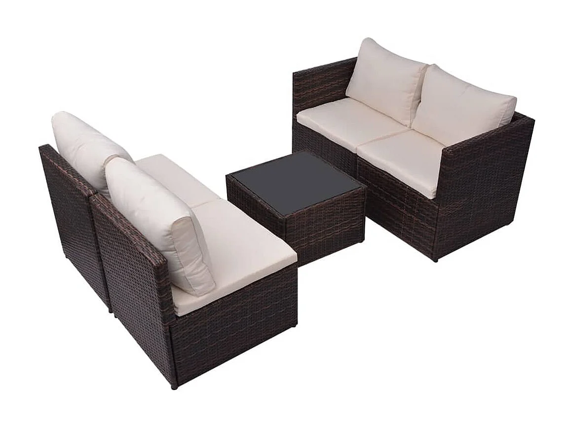 Salon de jardin 5 pcs avec coussins Résine tressée Marron