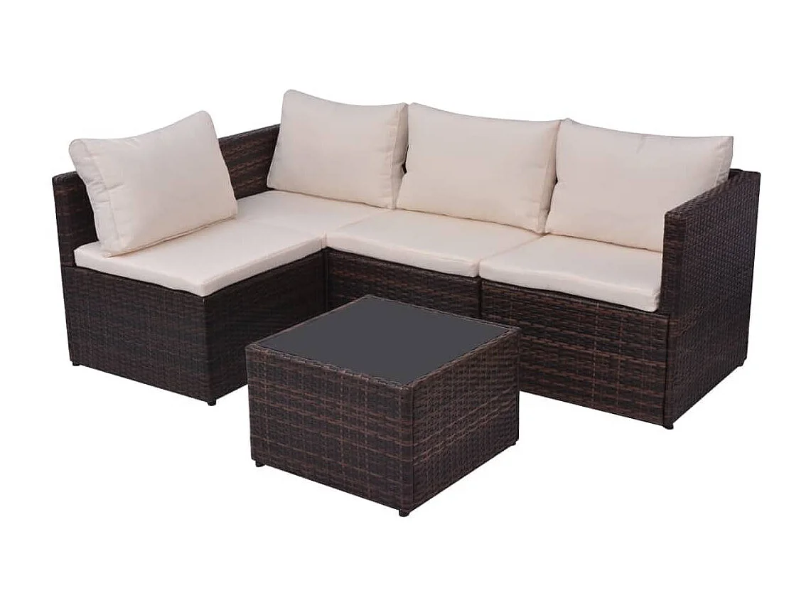 Salon de jardin 5 pcs avec coussins Résine tressée Marron