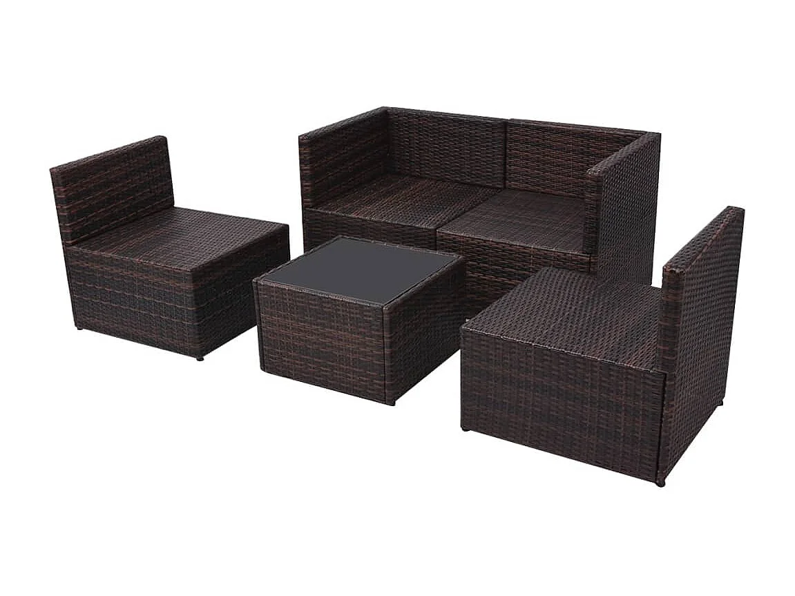 Salon de jardin 5 pcs avec coussins Résine tressée Marron