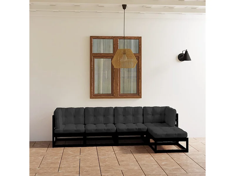 5-delige Loungeset met kussens massief grenenhout