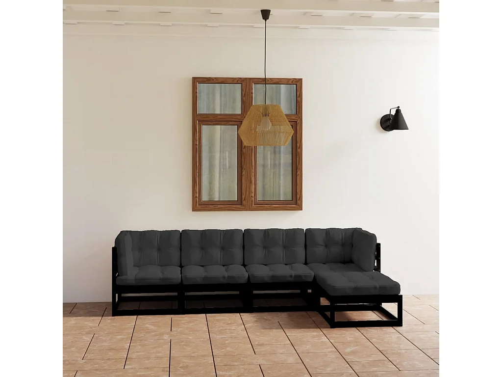 5-delige Loungeset met kussens massief grenenhout