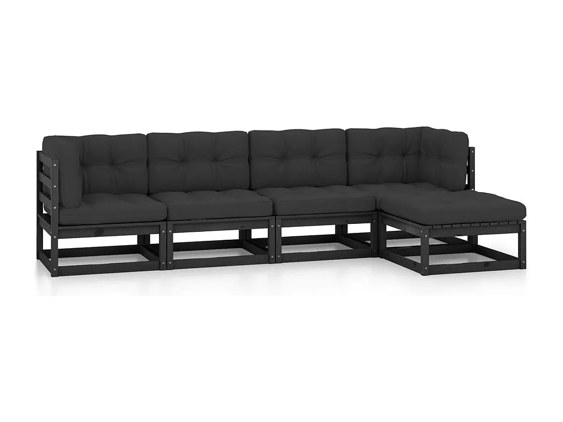 5-delige Loungeset met kussens massief grenenhout