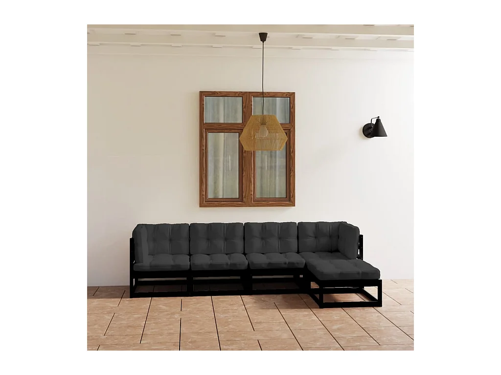 5-delige Loungeset met kussens massief grenenhout
