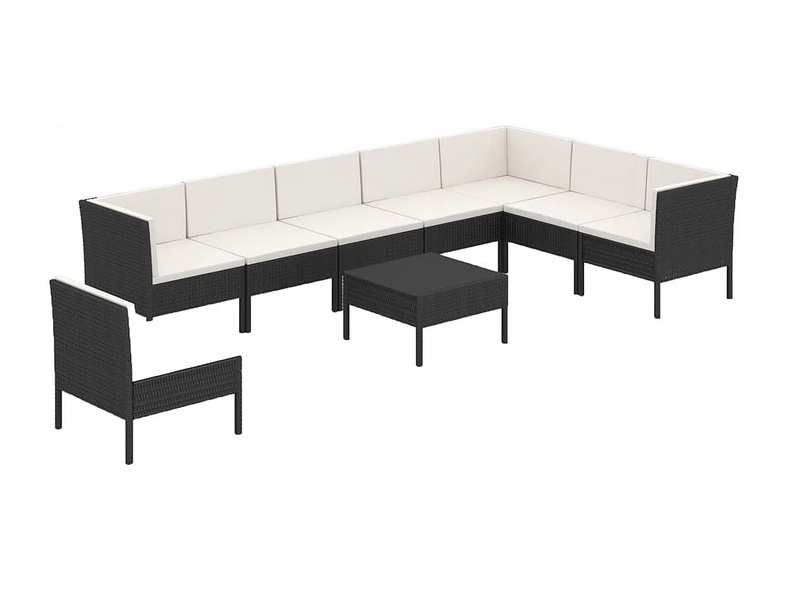 9-tlg. Garten-Lounge-Set mit Auflagen Poly Rattan Schwarz