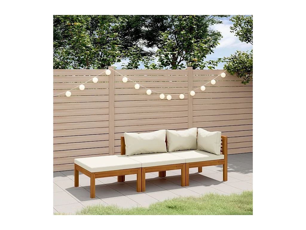 Salon de jardin 3 pcs avec coussin crème Bois d'acacia solide