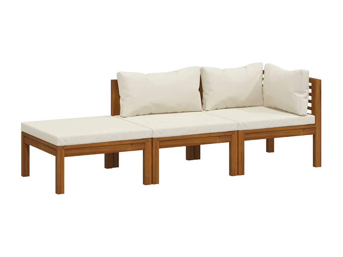 Salon de jardin 3 pcs avec coussin crème Bois d'acacia solide