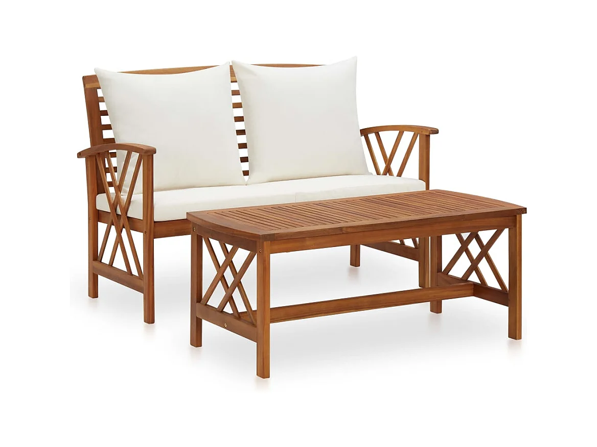 Salon de jardin 2 pcs avec coussins bois d'acacia solide