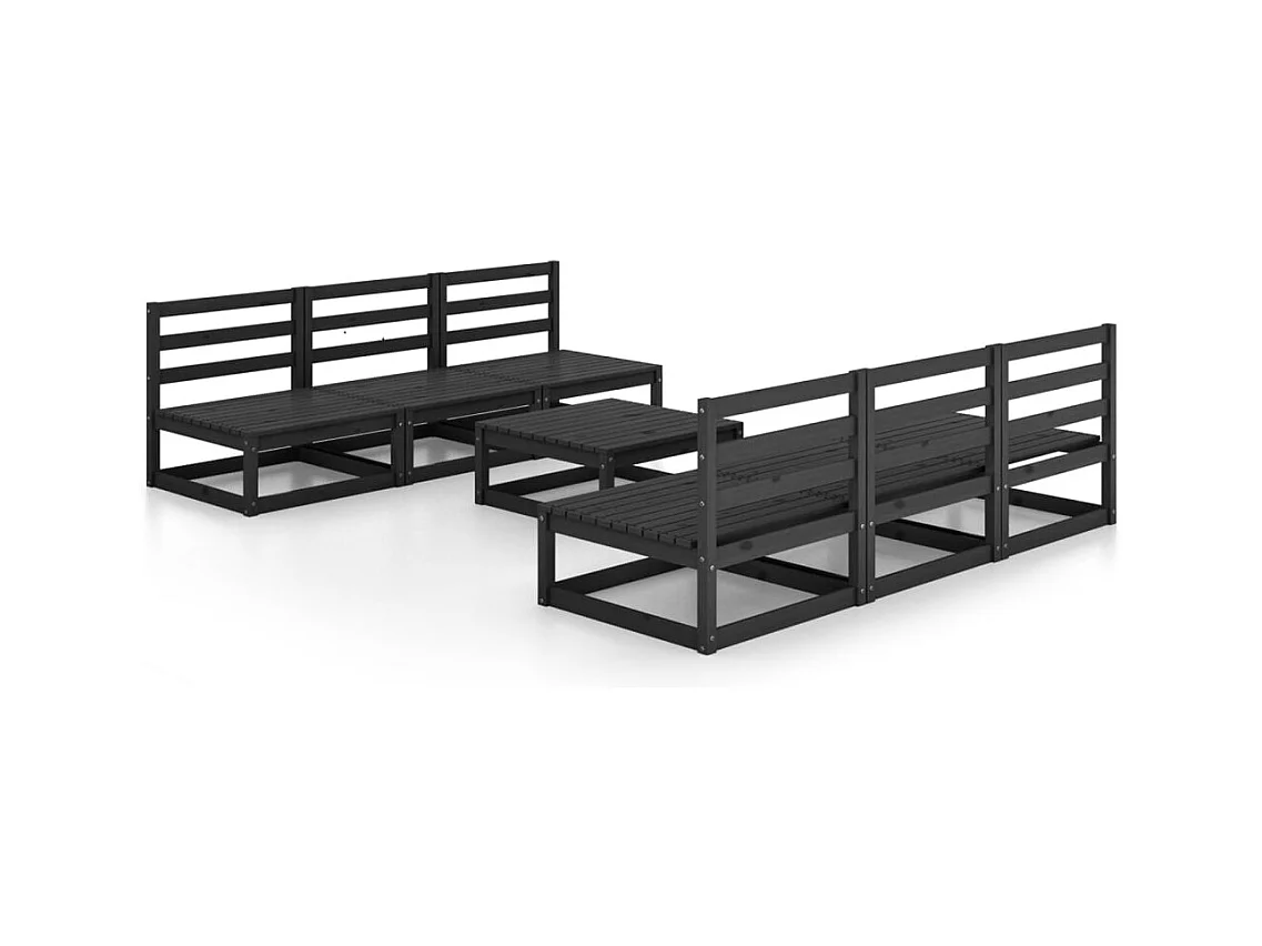 7-delige Loungeset massief grenenhout zwart