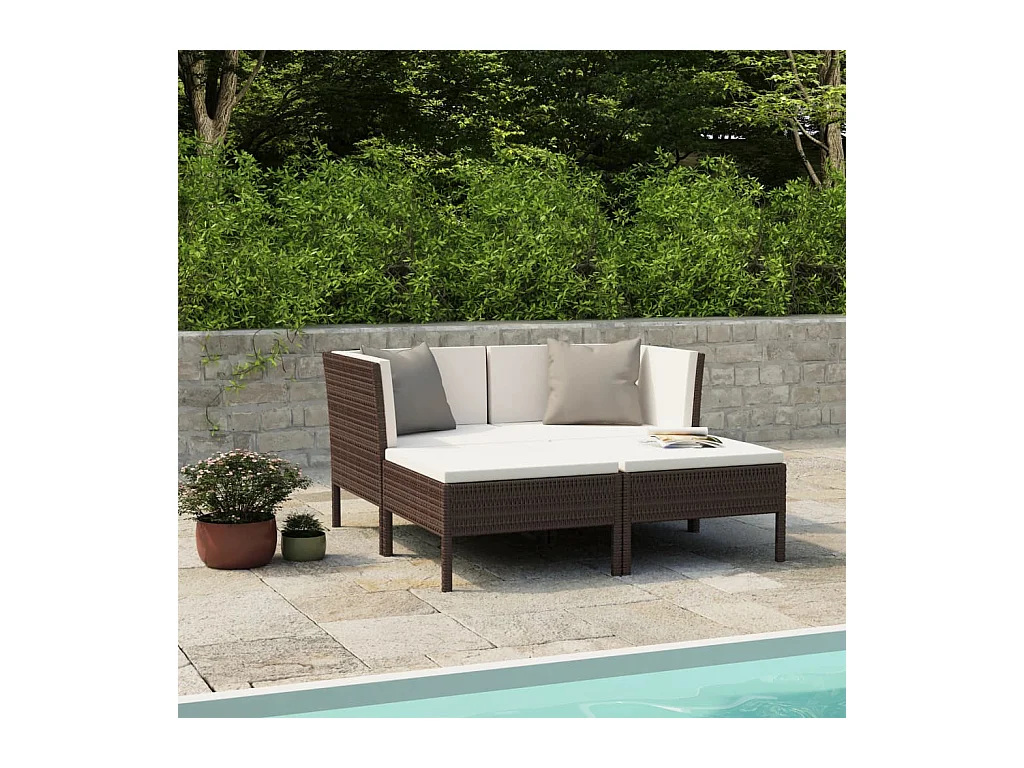 Set Divani da Giardino 4 pz con Cuscini in Polyrattan Marrone