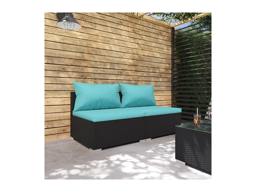 2-tlg. Garten-Lounge-Set mit Kissen Poly Rattan Schwarz