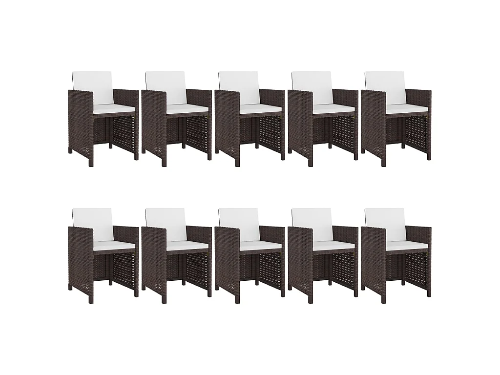 11 pcs conjunto jantar exterior com almofadões vime PE castanho