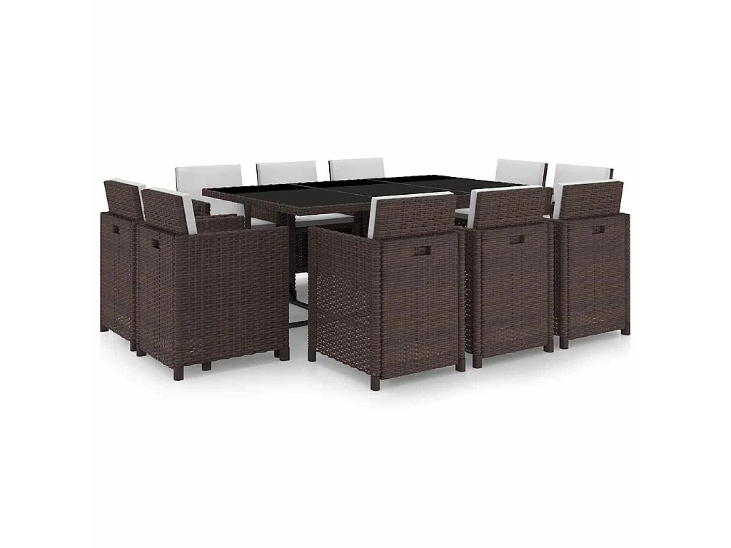 11 pcs conjunto jantar exterior com almofadões vime PE castanho