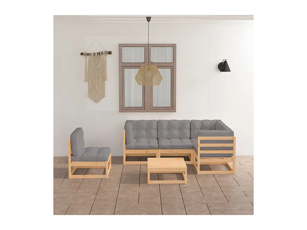 6-delige Loungeset met kussens massief grenenhout