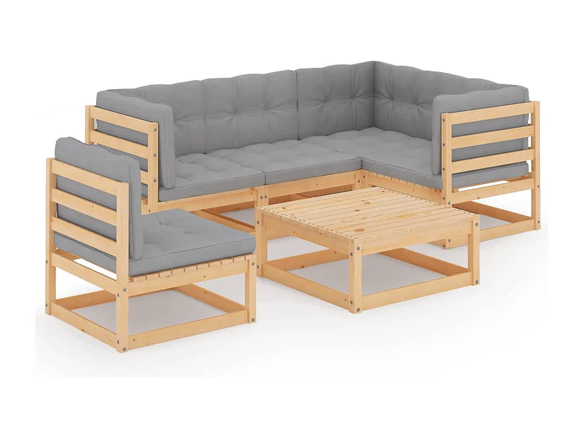 Salon de jardin 6 pcs avec coussins Bois de pin massif