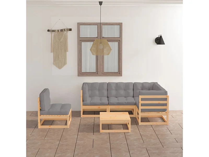Muebles de jardín 6 piezas con cojines de madera de pino maciza