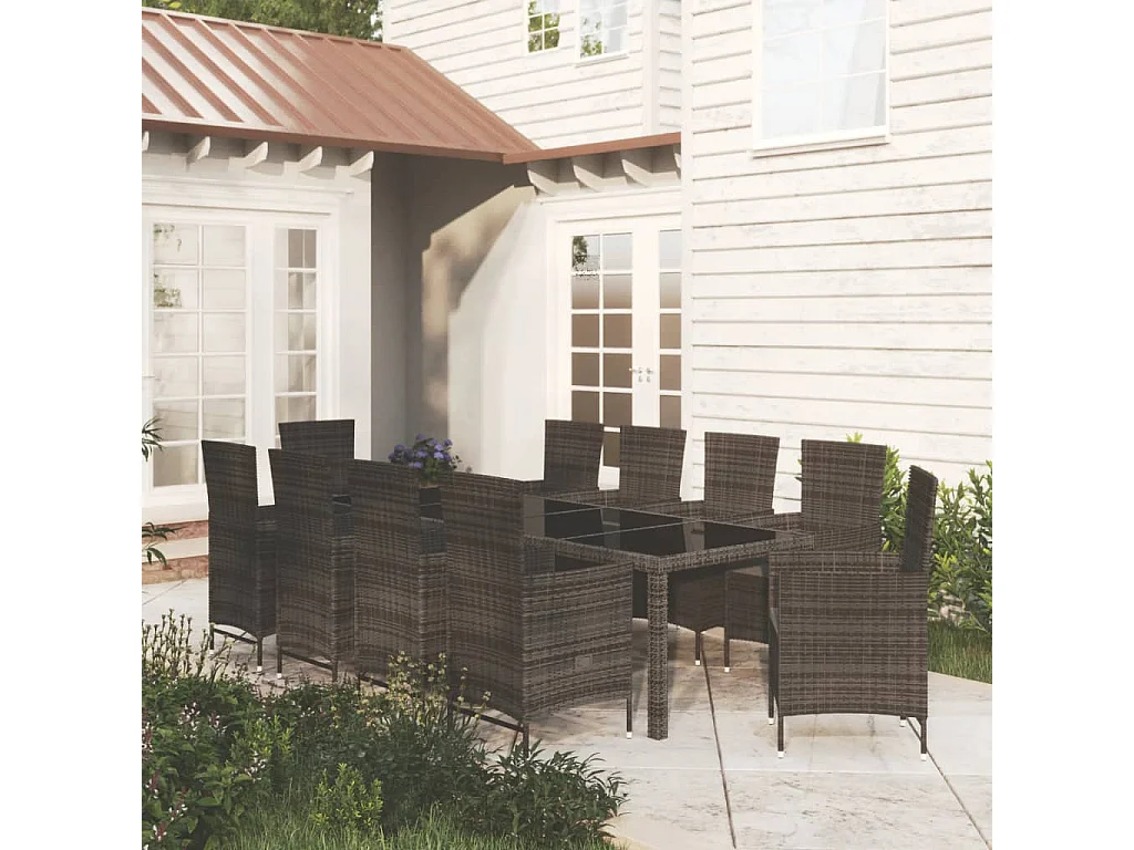 11-tlg. Garten-Essgruppe mit Kissen Poly Rattan Schwarz